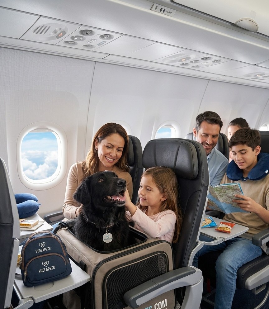 Familia viajando con su mascota — VueloPets